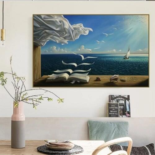 Handpainted The Waves Book Sailboat Oil Painting on Canvas Landscape Picture For Cuadros Wall Art Pictures For Living Room