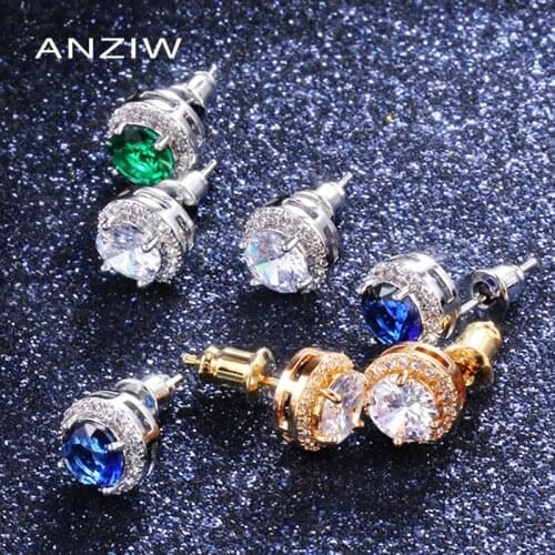 ANZIW Classic Cubic Zirconia Bead Stud Earring for Women Round Ball Multi-color Crystal Prevent Allergies Earrings Lady Jewelry