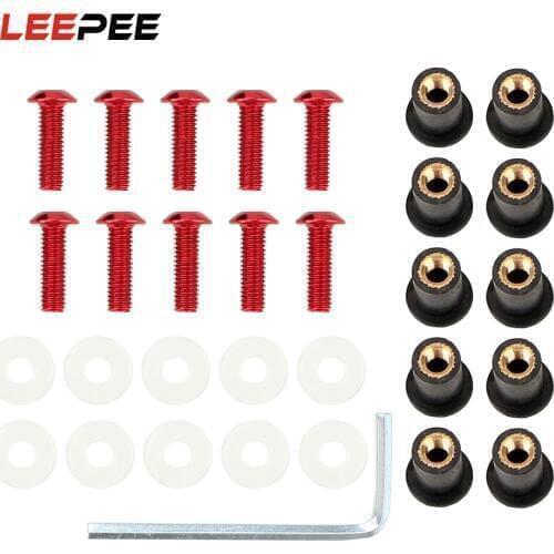 LEEPEE 10Pcs/set Fairing Screen Fasterners M5 x 15mm Motorbike Windshield Fasterner Kit Windscreen Nut Bolt Washer Screw