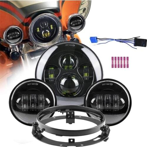 Motorcycle 7 inch Moto LED Headlight with 4-1/2" 4.5inch LED Auxiliary Fog Passing Light Lamp for Harley Touring Electra Glide