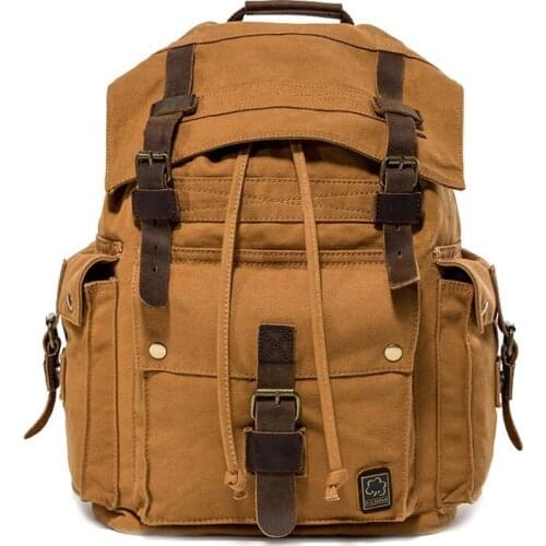 M344 Vintage Leather Military Canvas Travel Backpacks Men &Women School Backpacks Men Travel Bag Big Canvas Backpack Large Bag