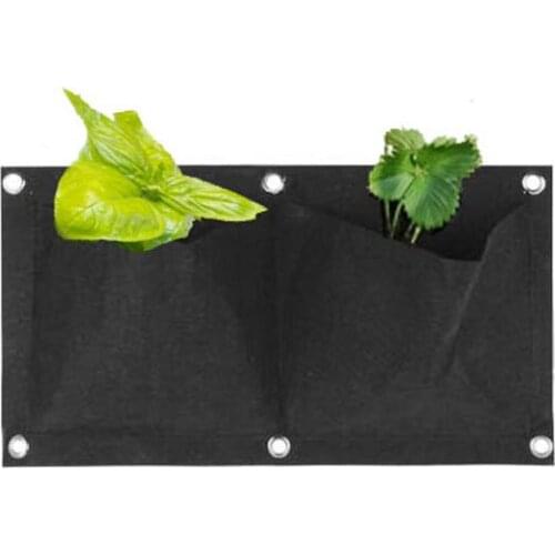 2 Pockets Wall Hanging Planting Bags Black Wall Bag Flowers Plant Grow Pot Non-woven Fabrics Living Bonsai Balcony Decorations