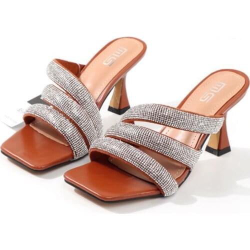 New Summer Women Slides High Quality Rhinestone Open Toe High heels Casual Slipper Leisure Sandal Female Beach Flip Flops qq636