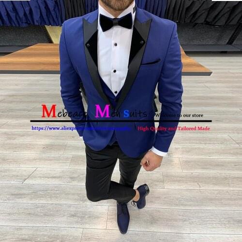 2021 Autumn Tailor Made Fashion Groomsman Suit Royal Blue Lapel Slim Fit Groom Tuxedo For Wedding Party Costome Three Pieces