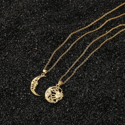 Minar Fantisy Metal Sun Moon Pendant Necklace for Women Ladies Copper Thin Chain Necklace Unusual Party Accessories Wholesale
