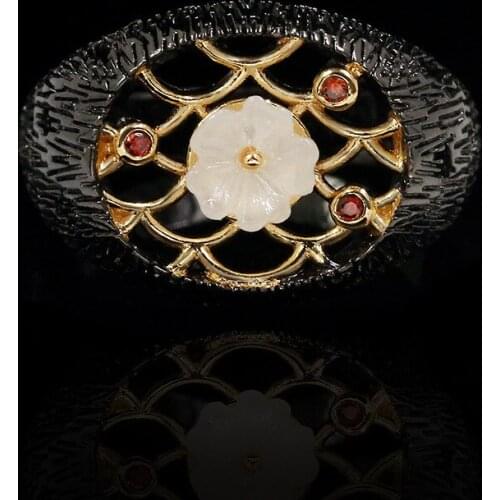 Popular Small Fresh Super Fairy Flower Ring 925 Silver Geometric Circular Hollow Diamond Red Zircon Jewelry Gift