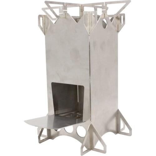 Portable Stainless Steel Folding Wood Stove Collapsible Burning Rocket Stove for Outdoor Camping Hiking Picnic Cooking