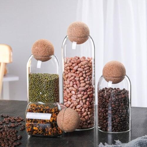 Transparent Lead-Free Glass Sealed Can Storage Tank Food Grains Storage Jar Creative Round Cork Tea Containers Kitchen Storage