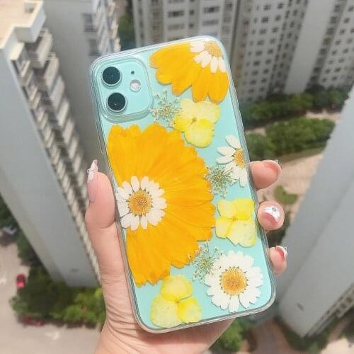 Real Dry Flower Glitter Clear Case For iPhone 8 7 Plus 6 6s Epoxy Star Transparent Case For iPhone X XR 11 Pro XS MAX Soft Cover
