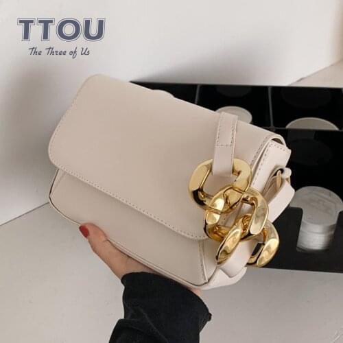 Luxury Designer Thick Chain Small Pu Leather Crossbody Shoulder Bags for Women Fashion Ladies Travel Flap Handbags and Purse