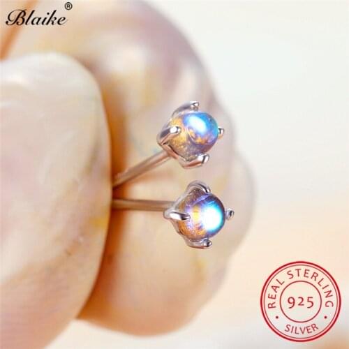 Simple Stacking Rainbow Crystal Stone Earrings s925 Sterling Silver Glass Round Stud Earrings For Women Men Wedding Ear Jewelry