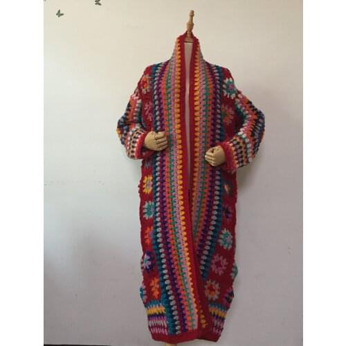 SuperAen National Style Nepalese Wool Cardigan Coat Pure Hand Crochet Real Shot Indie Folk