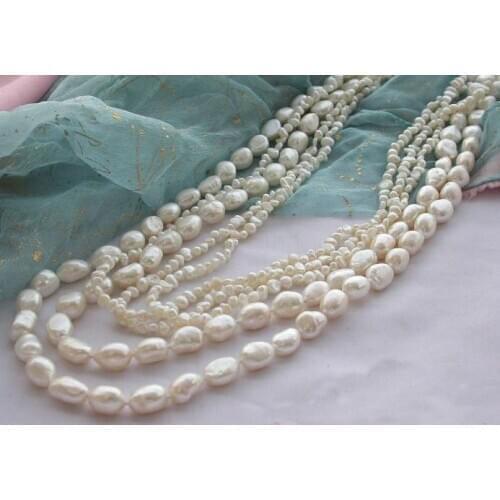 Unique Pearls jewellery Store 5row 27'' 11mm White Baroque Freshwater Cultured Pearl Necklace Fine Jewelry Women Gift