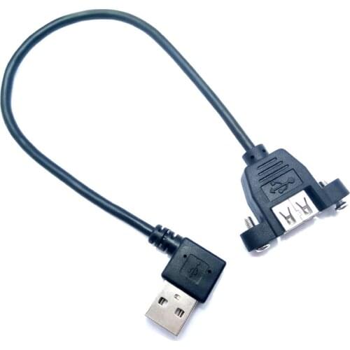 USB 2.0 A Male 90 Degree Right Angled to Female Extension Connector Cable With Panel Mount Hole usb male to female cable 25cm