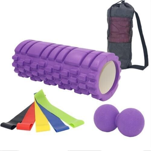 High Density Peanut massage ball rubber resistance band Foam Roller set 33cm eva hollow spike shape yoga massage roller