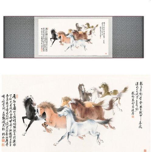 Top quality Chinese Horse silk painting Horse art painting Silk scroll art painting eight horse painting19062703