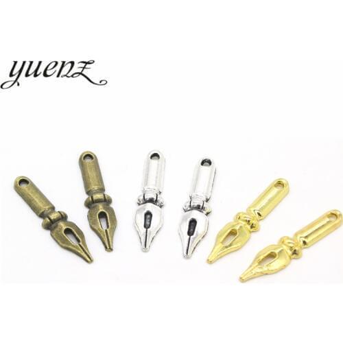 YuenZ 15pcs Antique silver color alloy pen Charms Pendants Necklace Beads for DIY Big Hole Beads Bracelets Charms 32*7mm J101