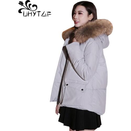 UHYTGF M-3XL Plus size Winter Jacket Parker Women Short Down jacket Thicken Warm Outerwear Fur collar Hooded Loose Cotton Coat 3