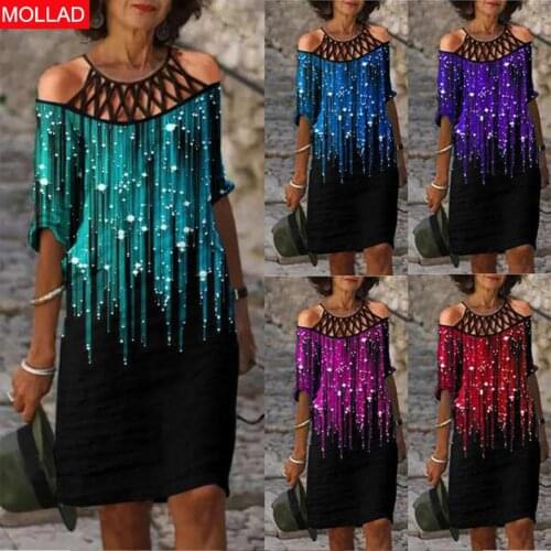 Spring/Summer 2021 Fashion Patchwork Cold-Shoulder A- line Dress Lace V-neck Dress for Women