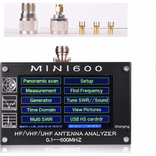 0.1-600MHZ MINI600 Antenna Analyzer HF VHF UHF Continuous Coverage SWR antenna Analyzer MINI600 with 4.3" capactive screen