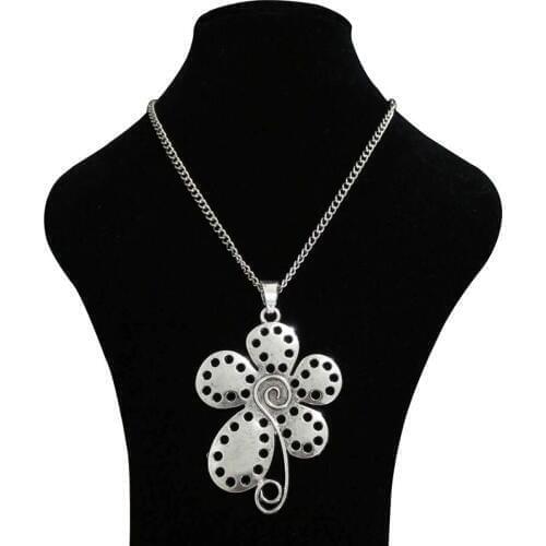 1 x Tibetan Silver Large Spiral Design Five Petals Flower Pendant Necklaces on Long Link Chain Lagenlook 34"