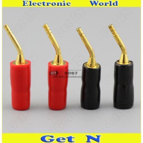 10pcs-100pcs Taiwan Lantern Type Gold Plated Curved Pin Plug Audio Speaker Clip Cable Old Audio Speaker Screw Plug Connector