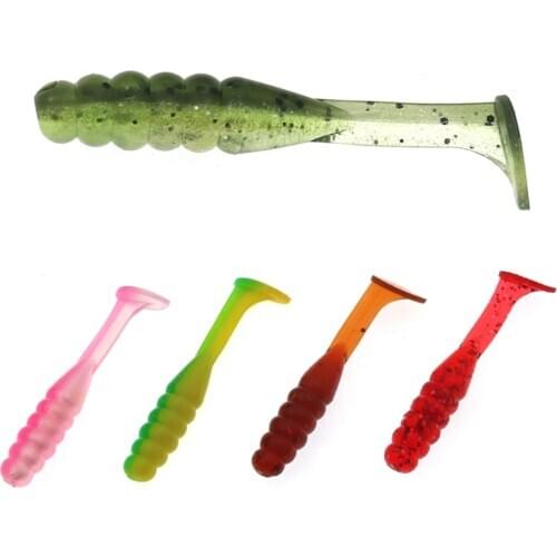 10pcs Soft 5cm/1.5g T-Tail Soft Plastic Maggot Grubs Bait Artificial Panfish Crappie Trout Crankbait Soft Baits Fishing Lure