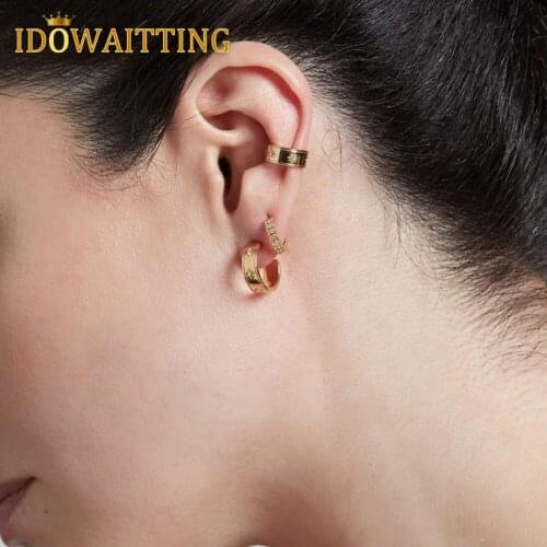 2021 New High Polish Simple European Women Jewelry Gold Color 5A Sparking CZ Starburst Star Signet Band Ear Cuff Clip On Earring