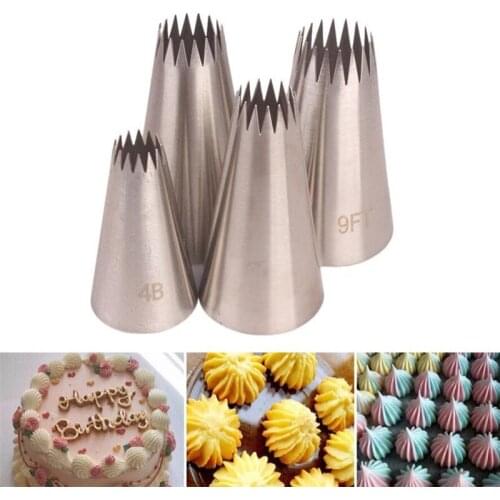 #4B#9FT Stainless Steel Pastry Nozzle Set 4pcs Icing Piping Nozzle Baking Pastry Tips Cupcake Cake Decorating Tools