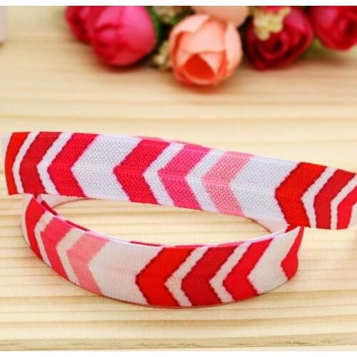 5/8'' Free shipping Fold Elastic FOE valentine chevron printed headband headwear hairband diy decoration wholesale OEM P5108