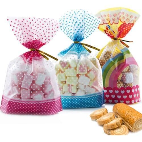 50pcs Plastic Gifts Packaging Pouches Birthday Wedding Party Bakery Cookies Snack Biscuit Candy Popcorn Pouches