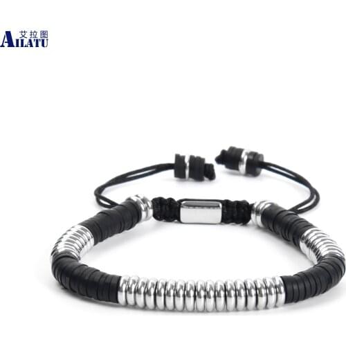 Ailatu 10pcs/lot Stainless Steel Spacers Macrame Bracelet for Men and Women with Bohemia Soft Polymer Clay Beads