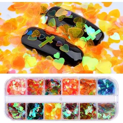 Nail Art Glitter Sequins 12 Grid Long Strip Box Jewelry Mermaid Magic Color Sequins Manicure Accessories