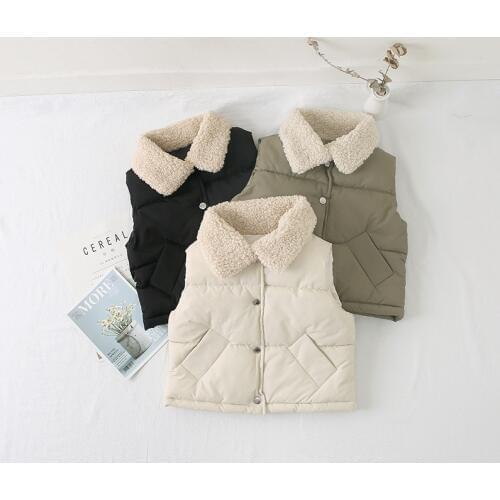 5colors Autumn Winter 2019 Boys Girls Vest Jacket Light Down Vest Korean Style Kid Lamb Collar Waistcoat Baby Warm Thick Vest