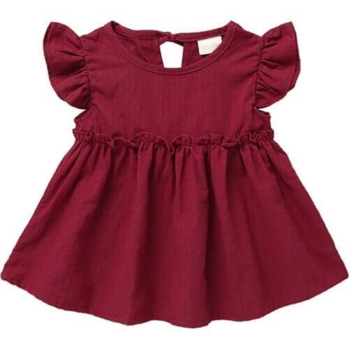 Childrens Ruffle Sleeve Dress Girls Princess Dress Toddler Kids Girls Solid Elegant Princess Party Dress Clothes