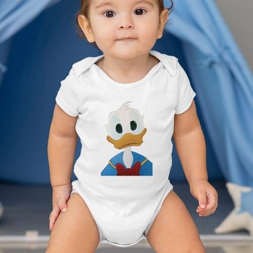 Donald Duck Printed Baby Romper Summer Hot O Neck Aesthetic Baby Girl Boy Infant Jumpsuit Ins Comfortable Newborn Clothes 0-24M