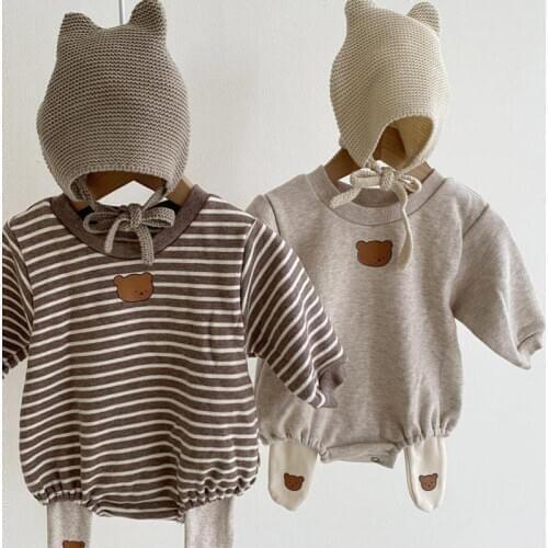 Winter Newborn Baby Boys Girls Clothes Plus Velvet Warm Baby Bodysuit Cotton Long Sleeve Jumpsuit Cute Bear Print Baby Clothing