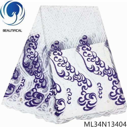 Beautifical nigerian lace fabrics Top sale tulle lace two-tone embroidery fabric for dress african net lace stones ML34N134
