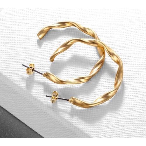 Punk Rock Minimalist GeometricDistortion Gold Alloy Round Long Hollow Big Round Earrings Hiphop Rock Simple For Women