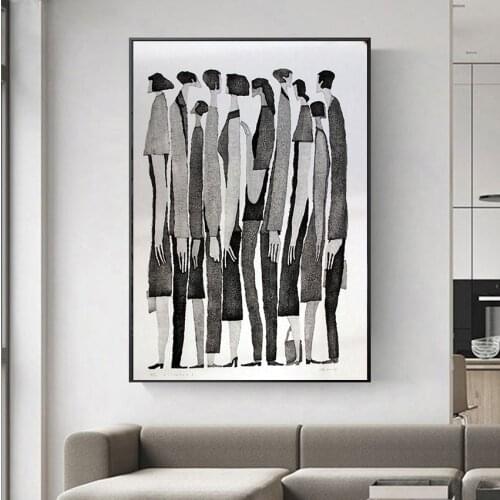 MUTU Modern Black White Abstract Characters Fashion Poster Painting Canvas Print Art Wall Pictures for Living Room Home Decor