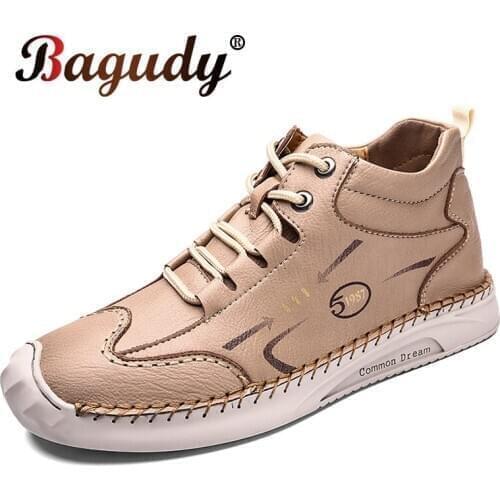 Men Casual Leather Boots Winter Ankle Boots High Quality Outdoor Handmade Casual Shoes Motorcycle Boots Men Non-slip Snow Boots