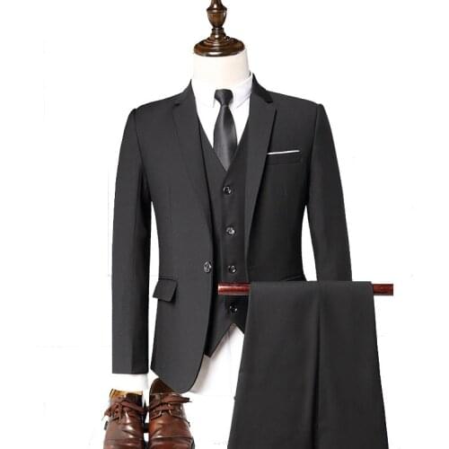 2019 New Black Suit Men Business Formal Three Piece Suits Men Slim Fit Groom Mens Wedding Suits (Jacket+Pants+Vest)