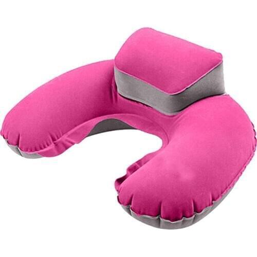 Flocking Pillow Inflatable U shape Air Pillow Durable Head Neck Cushion for Travel Camping Outdoor (with Earplug)