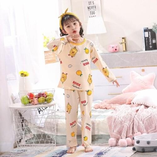 2021 New style Carrot Pajamas Sets Girls Casual Silk Sleepwear 3-14 Years Children Duck Long Sleeve Tops Pants Nightwear Sets