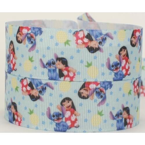 NEW 50 yards cartoon stitch with girl bows printed grosgrain ribbon free shipping