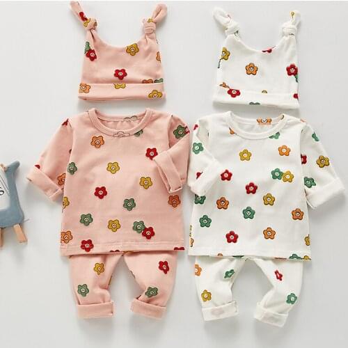 Newborn Baby Girl Clothes 3Pcs Set Cotton Underwear set for Babies Infant Clothing Set Toddler Hat Top Pant 0-24M