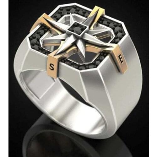 Mens Vintage Viking compass seal ring fashion retro two color ring Gift Jewelry Ring Wholesale domineering gift for boyfriend