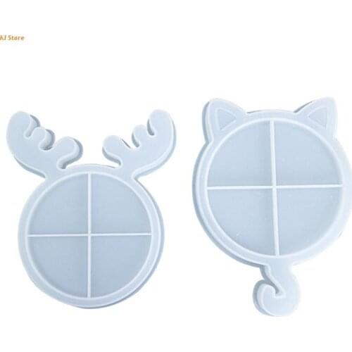 Christmas Deer/Cat Tray Epoxy Resin Mold Serving Plate Silicone Mould DIY Crafts Jewelry Holder Casting Tools