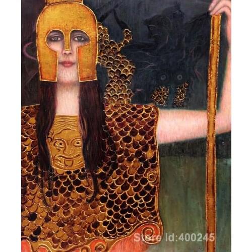 Portrait Art Paintings by Gustav Klimt Pallas Athene Golden Painting for living room study room hand painted High quality