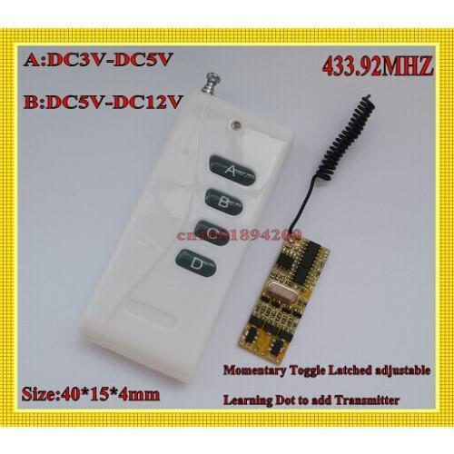 Mini 4 CH (way) Remote Control Switch DC3V 3.7V 4.5V 5V 6V 7.4V 9V 12V Micro Contactless RF Receiver Transmitter 433.92MHZ RX TX